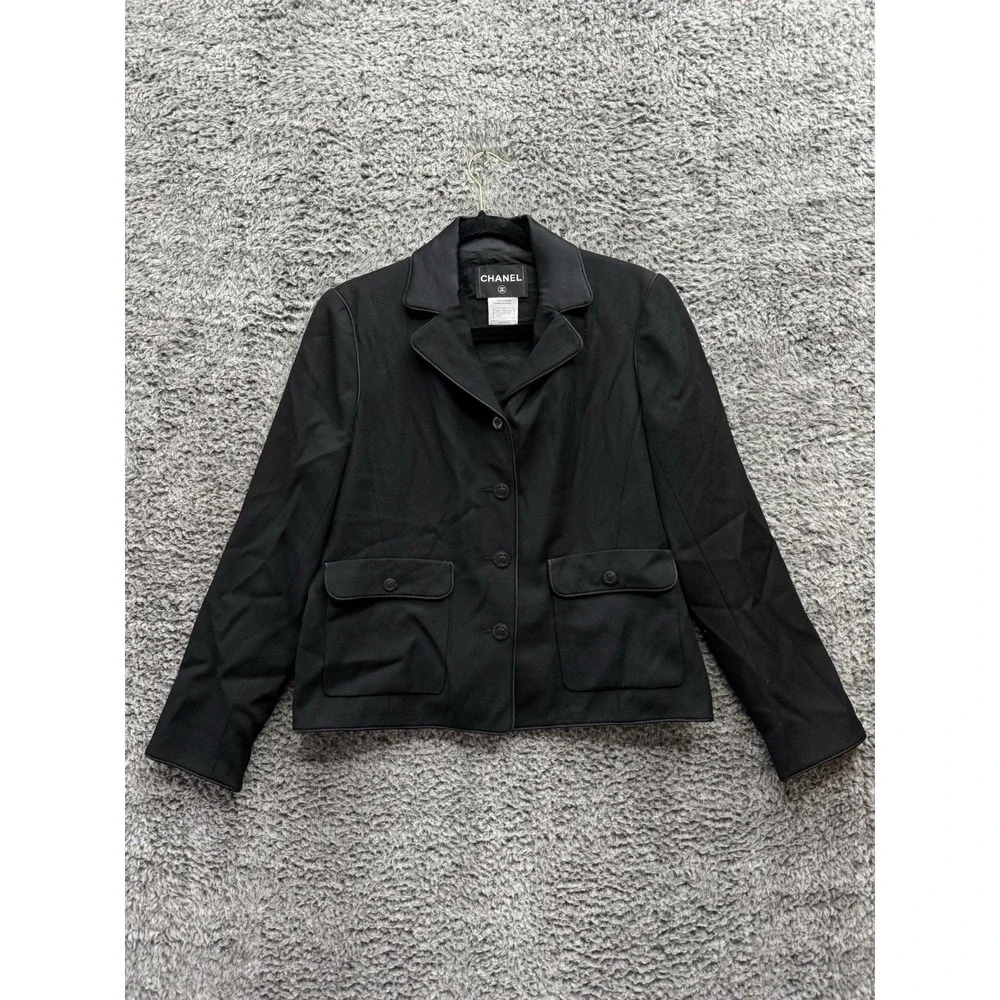 CHANEL PRE-OWNED 2008 SINGLE-BREASTED WOOL BLAZER - P33310 - BLACK Size 48